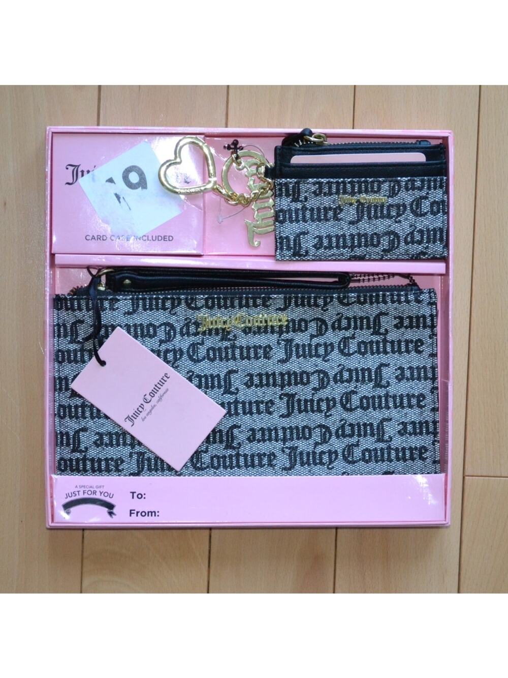 NWT Juicy Couture Three Piece Clutch Wallet Key Chain Gift Set